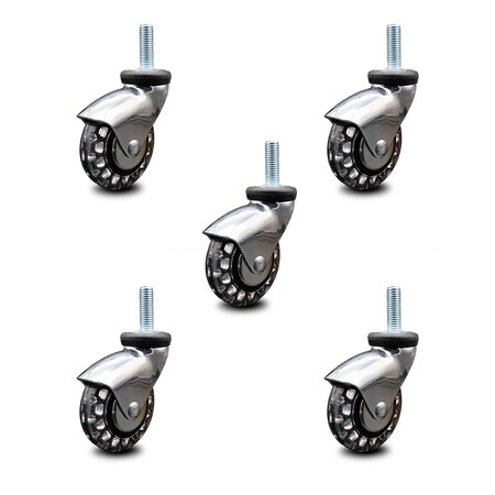 Service Caster 3 Inch Bright Chrome Hooded Polyurethane 3/8 Inch Threaded Stem Casters, 5PK SCC-TS03S310-PPUBD-BC-381610-5